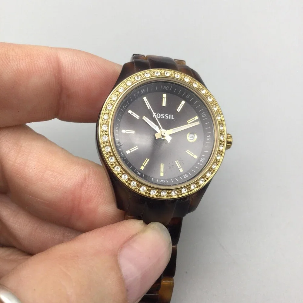Fossil Stella Mini Womens Watch 31mm Fauxl Tortoise Crystals New Battery 6